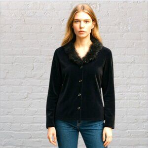 VINTAGE WESTERN CONNECTION  -- Cover Up, Velvet, Faux Fur Collar, Black, Buttons